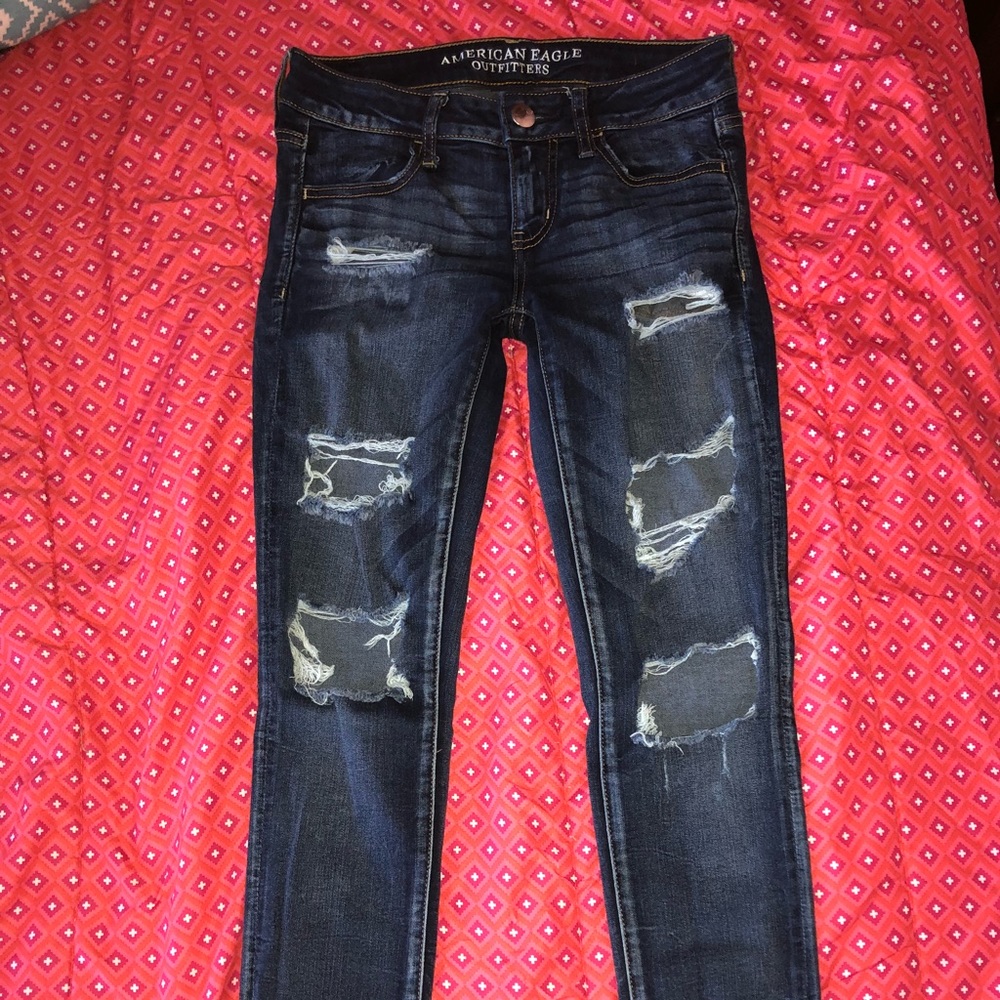 america eagle low rise ripped jeans